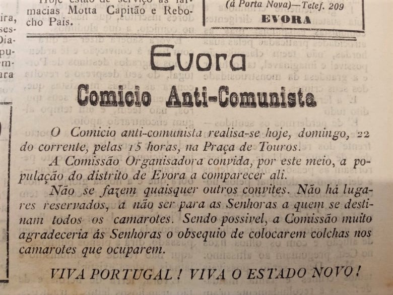 Jornal Noticias d'Évora, novembro de 1936.