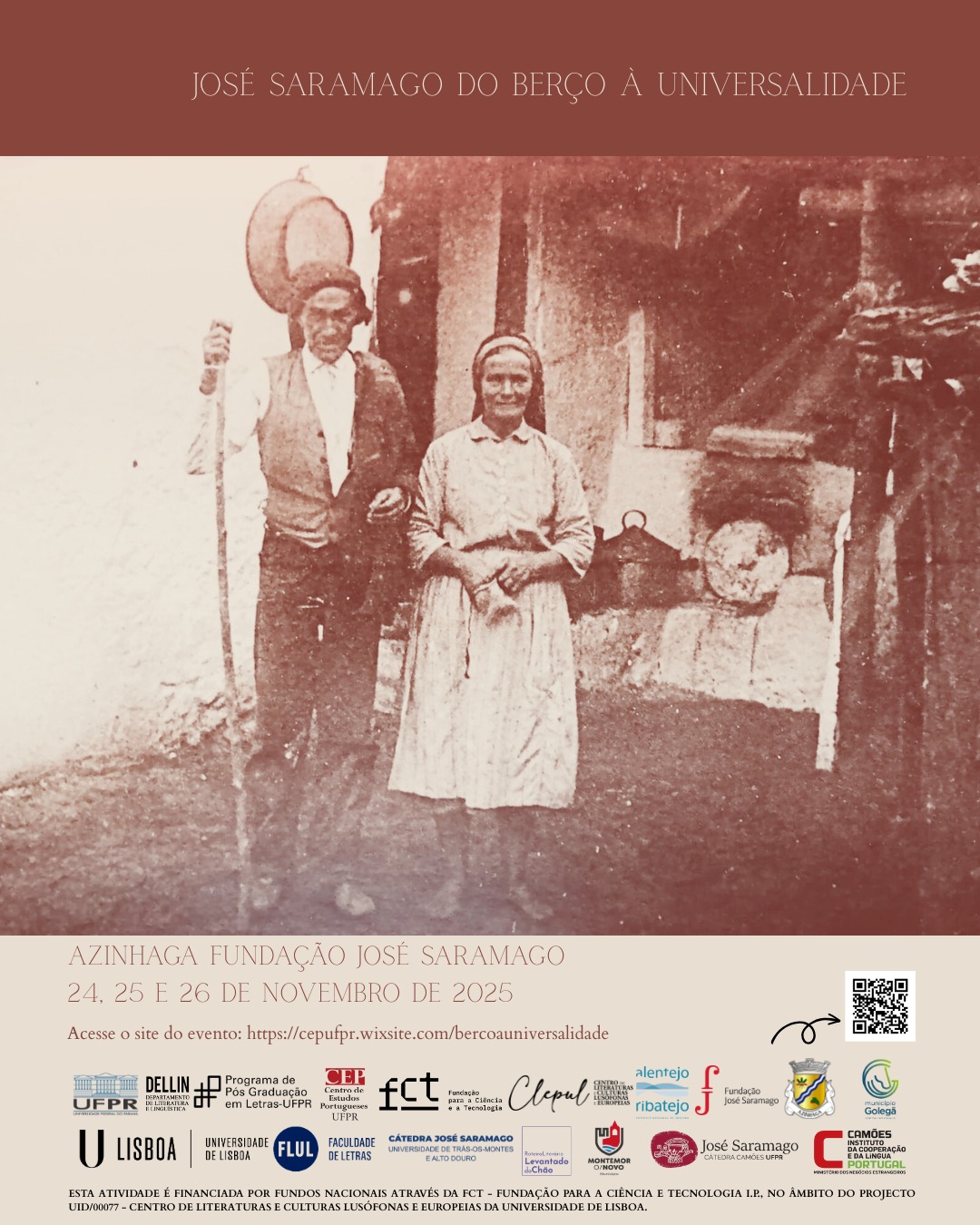 (Português) I Congresso Internacional “José Saramago, do Berço à Universalidade” – 24 a 26 de Novembro de 2025, na Delegação da Fundação José Saramago, na Azinhaga, Golegã